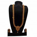 One Gram Gold Antique Kemp stone Mango Necklace cum Long Chain Set