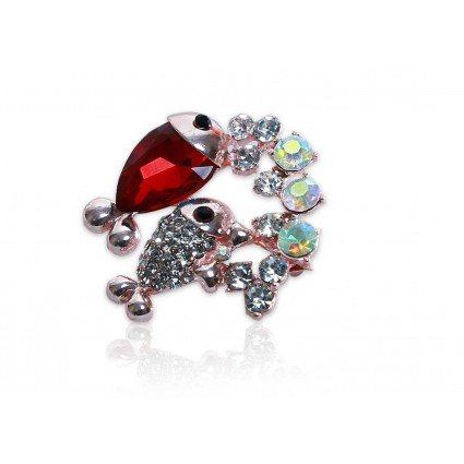 Red Glass Crystal Fish Brooch