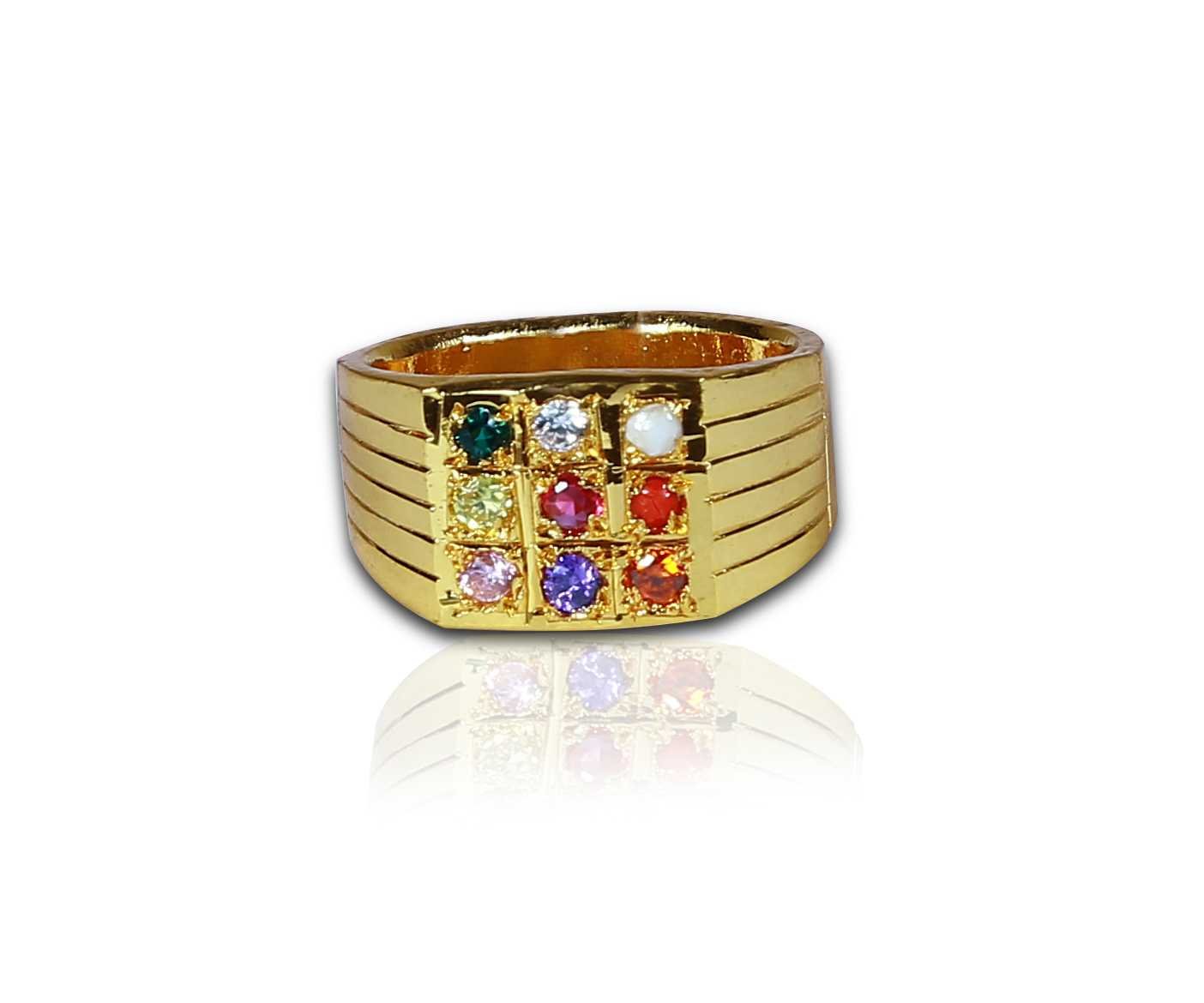 22K Gold 9 Stones Men's Navrattan - Navarathna Ring With Diamond -  235-GR7984 in 10.750 Grams