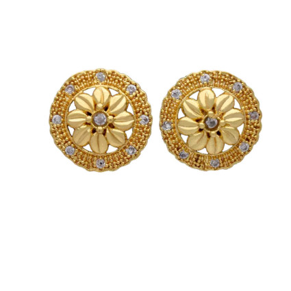 Gorgeous Gold Plated Round Floral Stone Ear Studs