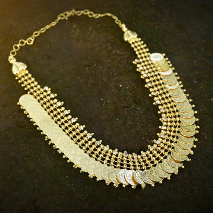Gold Plated Traditional Lakshmi Cash AD Stone Necklace