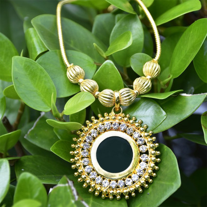 Traditional Green Enamel Stone Pathakkam Necklace