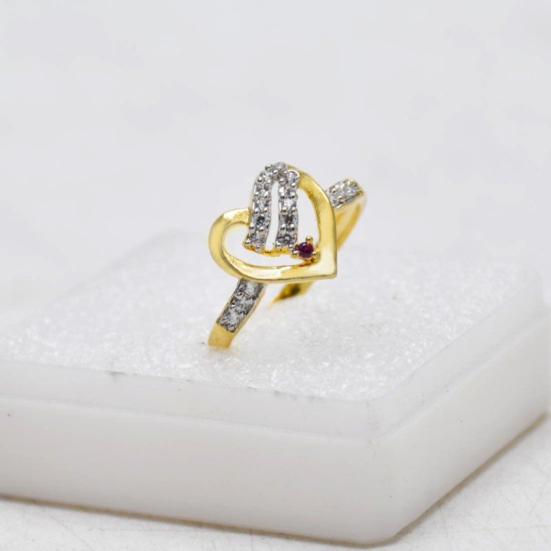 Buy Cute Single Stone Simple Finger Ring One Gram Gold White Stone