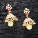 Party Wear Premium Gold Plated AD Ruby Emerald Jhumka Earrings
