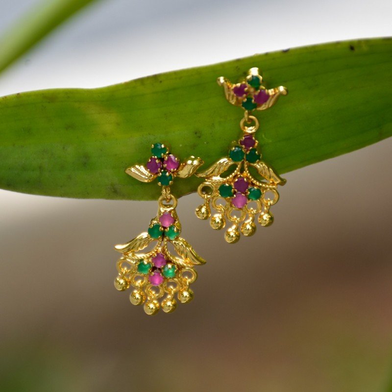 Buy Ruby Emerald Stunning Floral Earrings OnlineKollam Supreme