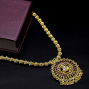 Ethnic Gold Plated Ruby Lakshmi Long Ball Chain Necklace