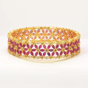 Premium Fashion Gold Plated Floral Broad Ruby Bangle
