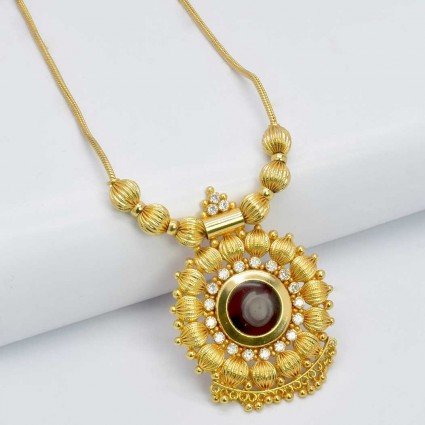Designer Red Enamel Floral Stone Necklace