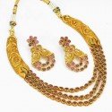 Alluring Matte Gold Plated Kemp Stone Layer Necklace Set
