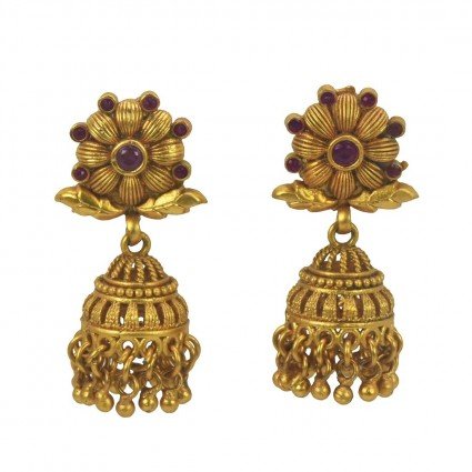 Stunning Floral Studs Antique Finish Jhumkha Earrings