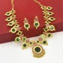 Elegant Kerala Traditional Green Enamel Ruby Necklace Set