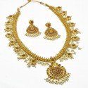Classic Matte Gold Plated Guttapusalu Long Necklace Set