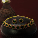 Trendy Green Enamel Ruby Choker Necklace Set