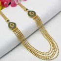 Gold Plated Double Side Emerald Stones Mugappu Layer Necklace