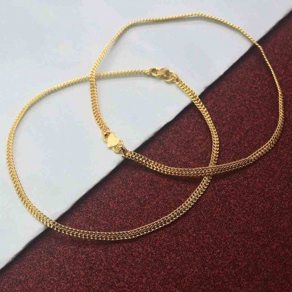 Stylish Gold Plated Flat Designer Chain Anklets