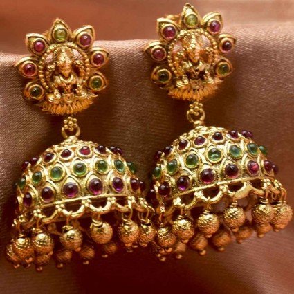 Antique Matte Designer Beads Hanging Kemp Lakshmi Jhumki|KollamSupreme