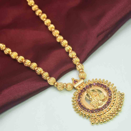 Elegant Ruby Stone Traditional Lakshmi Necklace