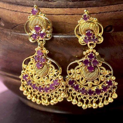 Gold Plated Ruby Stones Drops Earrings