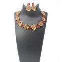 Antique Matte Elegant Bright Red Floral Sufi Necklace Set