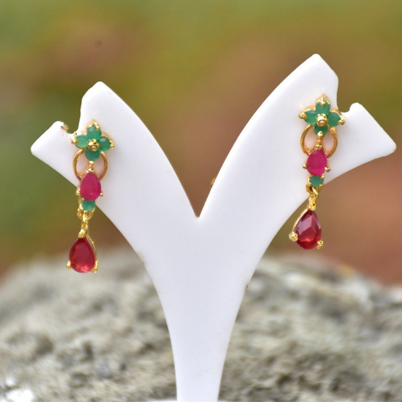 Ruby Emerald Pearl Chandbali Earrings in Gold Plated Silver ER 216A