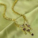 Premium Gold Plated Chain with Burgundy Colour Stone Pendant