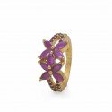 Stylish Gold Plated Ruby Stones Floral Finger Ring