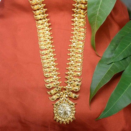 Elegant Gold Plated Mango Long Haram with Pendant