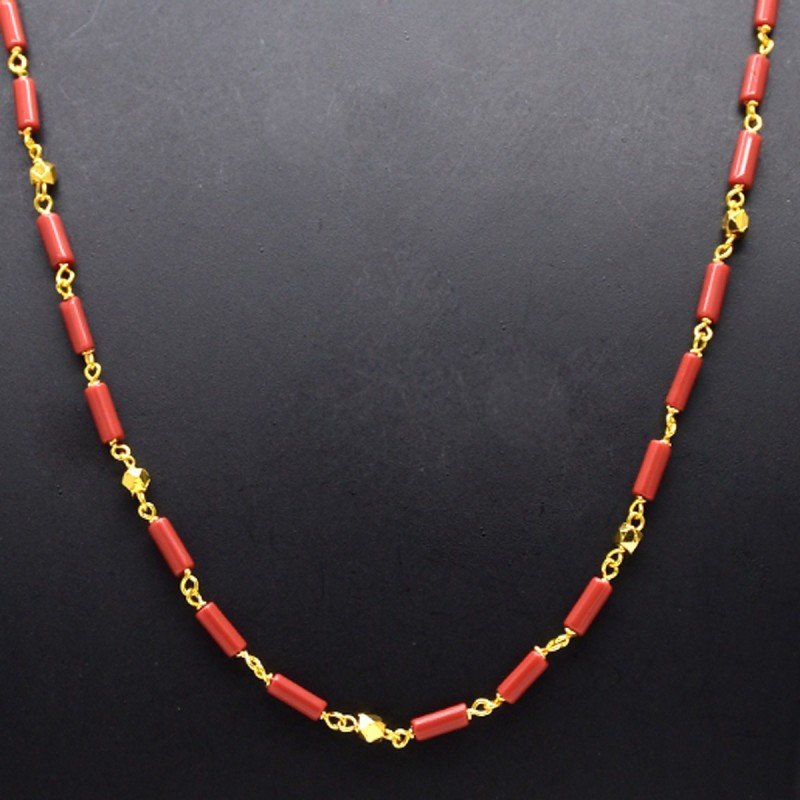 Stylish Gold Plated Cylinder Coral and Designer Golden Bead Chain Online