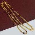Gold Plated Two layered Long Chain with Red Cylinder Coral Bead Design