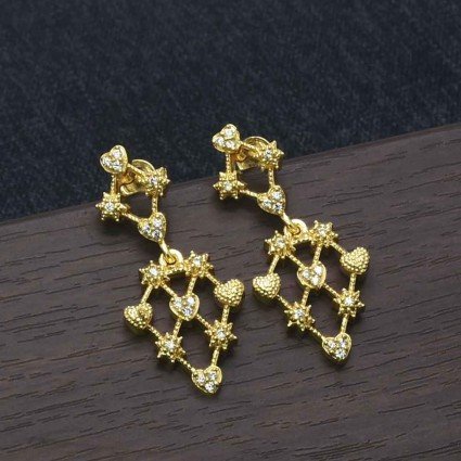 Premium Fashion Golden AD Star and Hearts Drop Earrings