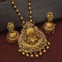 Matte Gold Plated Ball Chain Lakshmi Necklace Set