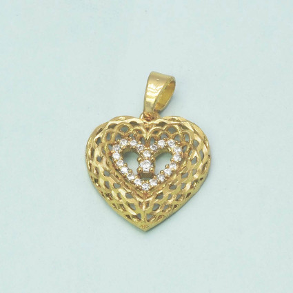 Bird Designed Gold Plated Little Stone Heart Pendant