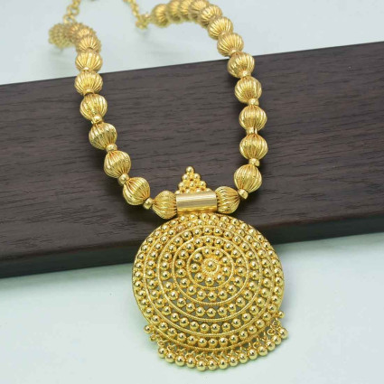 Gold Plated Mc Ball Chain with Round Pendant Necklace