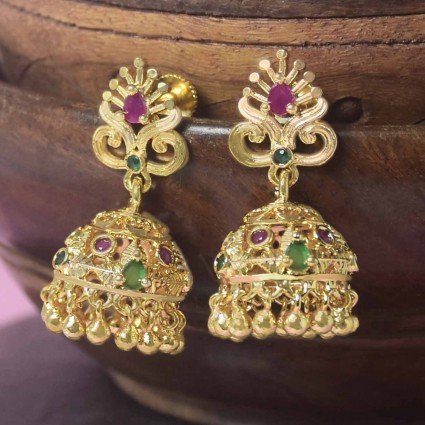 Premium Gold Plated Ruby Emerald Jumkha Earrings