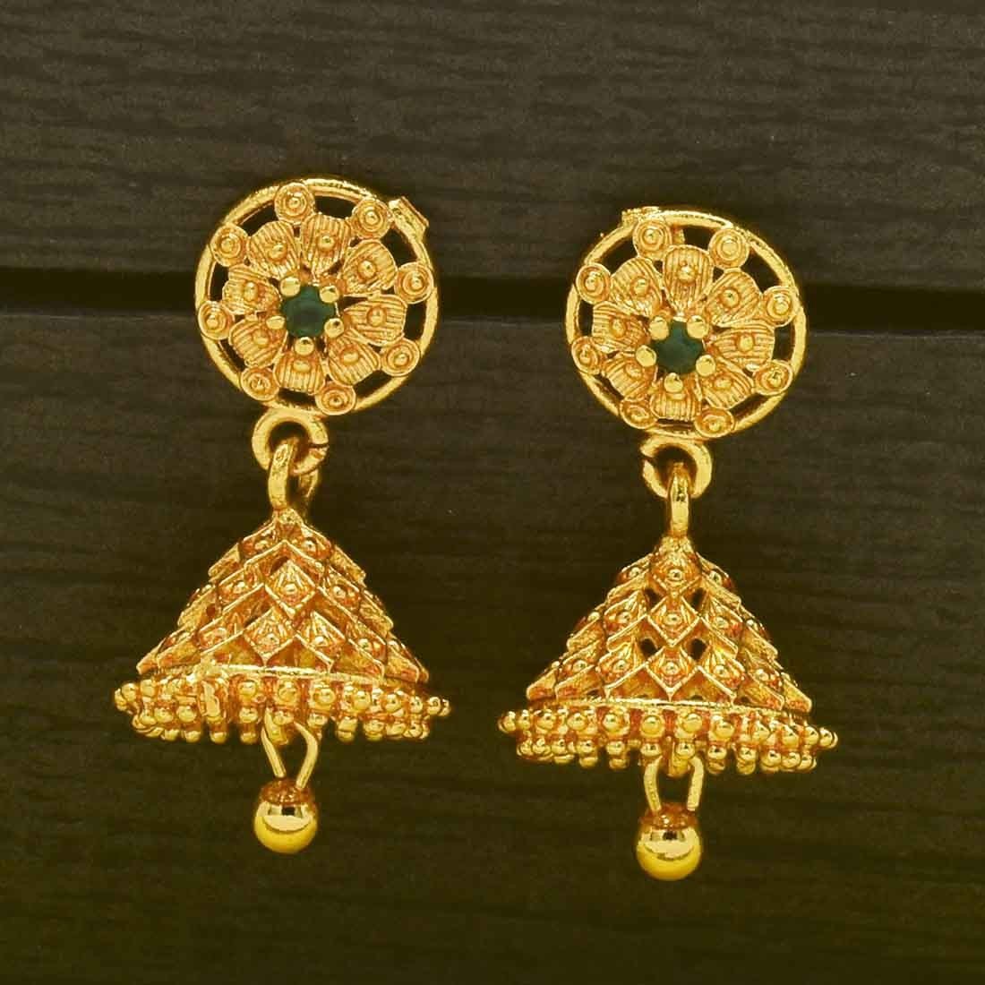 Buy Gold Plated Earrings With Rajputana Green Cz And Mughal Pearls By Zariin