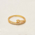 Trendy Gold Plated CZ Leaf Stone Finger Ring