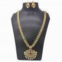 Alluring AD Ruby Stone Long Bridal Necklace With Jhumka