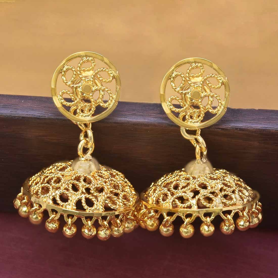 Kalika, elegant Matte Gold finish Temple Jumka earrings for women -LR0 –  www.soosi.co.in