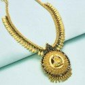 Gold Plated Lakshmi Pendant Jasmine Buds Stone Necklace
