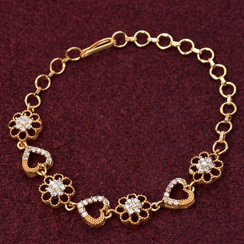 1 Gram Gold Plated Heart Shape Glittering Design Bracelet for Ladies    Soni Fashion