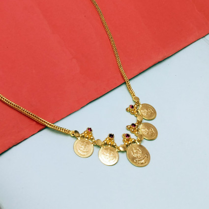 Gold Plated Lakshmi Five Coin Kashu Ruby Stone Necklace