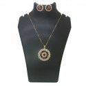 Exquisite Gold-Plated Multicolor Stones and Pearls Pendant Set 