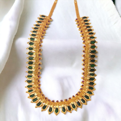 South Indian Traditional Green Nagapadam Long Necklace