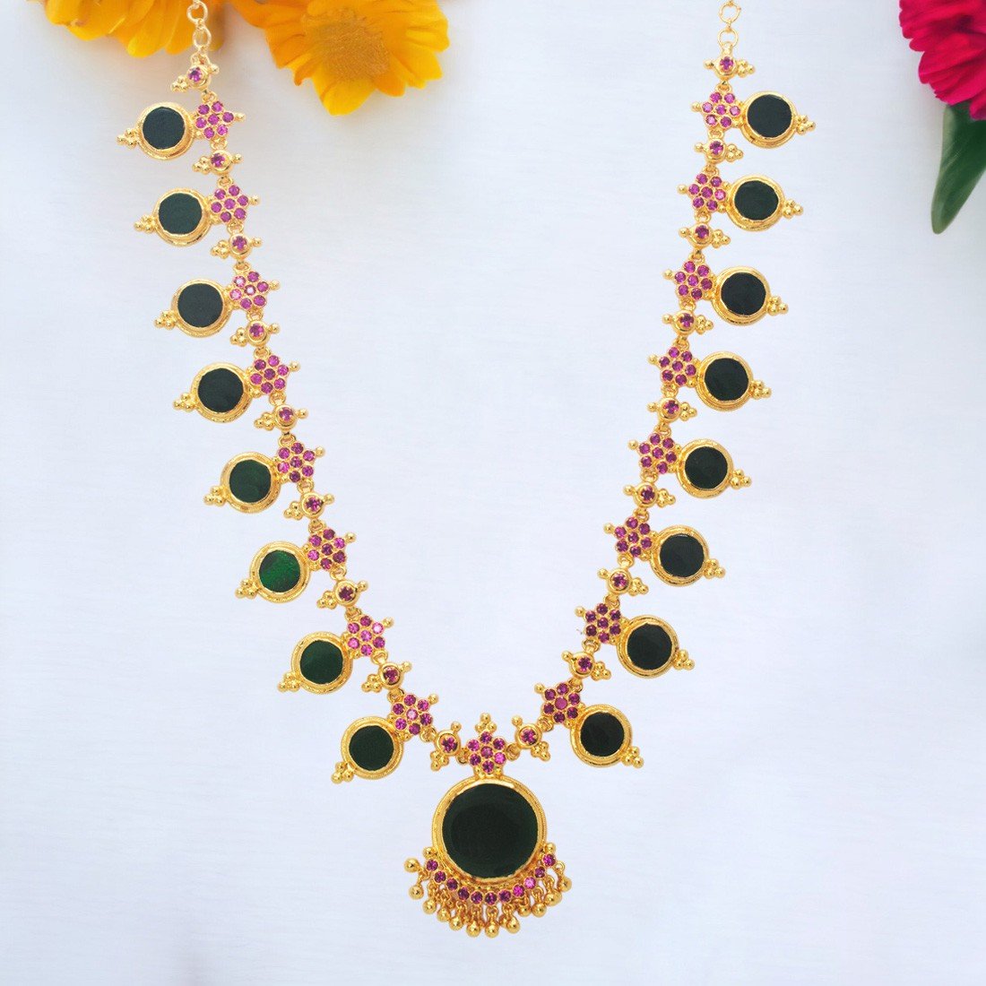 DREAMJWELL - Gold tone ruby peacock designer necklace set dj-35242 –  dreamjwell