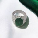 Silver Plated Green Jade Finger Ring For Men