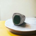 Silver Plated Green Jade Finger Ring For Men