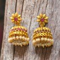 Small Antique Gold Plated Matte Floral Ruby Jhumka /Jimikki