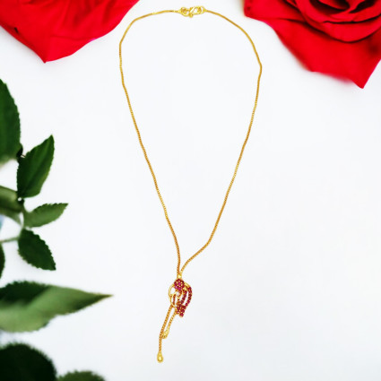 Stylish Gold Plated Small Leaf CZ Stone Pendant Chain