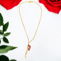 Stylish Gold Plated Small Leaf CZ Stone Pendant Chain