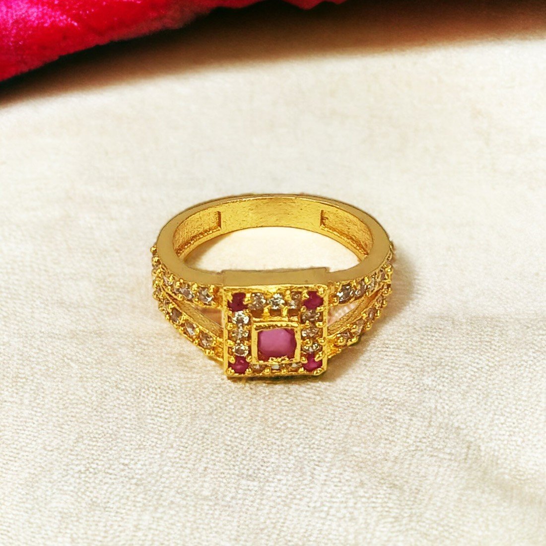 Buy Original Impon Gold Ring Design White and Ruby Stone Panchaloha Rings  for Women